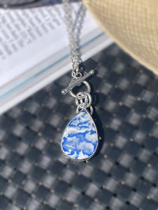 SKYSTONE TEARDROP PENDANT NECKLACE W/TOGGLE CLASP