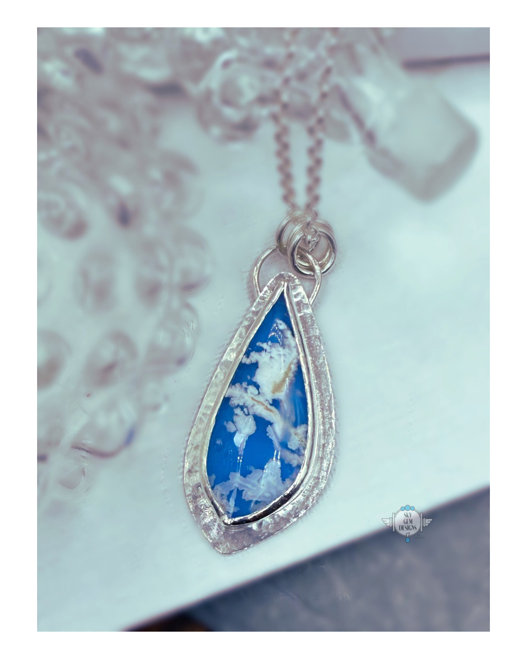 SKYSTONE LARGE TEARDROP PENDANT NECKLACE