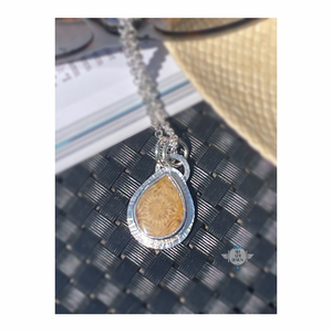 FOSSILIZED CORAL TEARDROP PENDANT NECKLACE