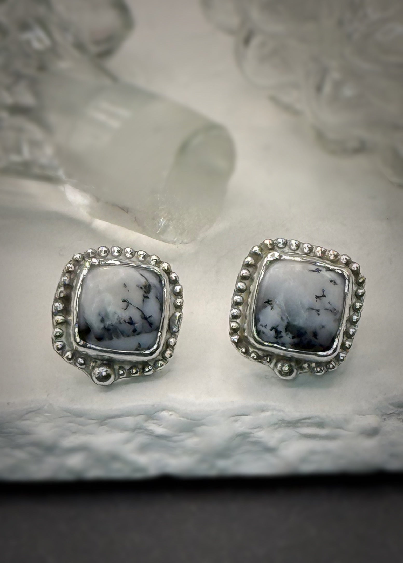 SNOW MOON STUD EARRINGS