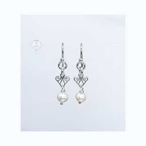 ART DECO CHIC SCROLL EARRINGS WITH FRESHWATER PEARL