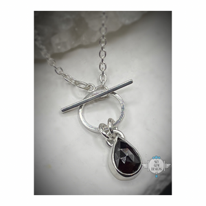 ENDLESS CIRCLE GARNET TEARDROP NECKLACE