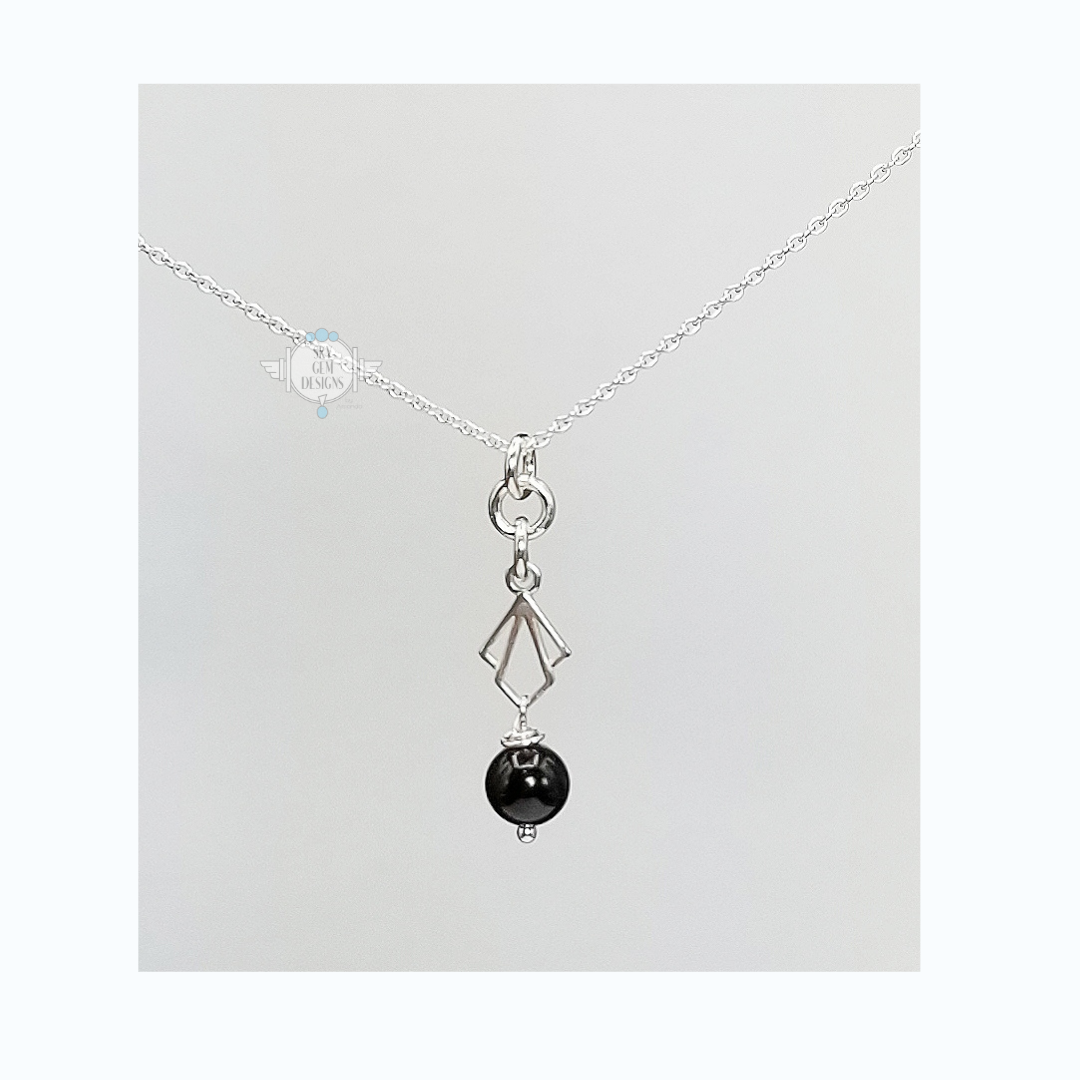 ART DECO CHIC FAN NECKLACE WITH BLACK TOURMALINE