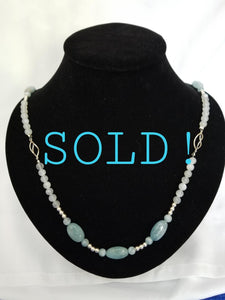 AQUAMARINE & MOONSTONE NECKLACE WITH SILVER TWISTS