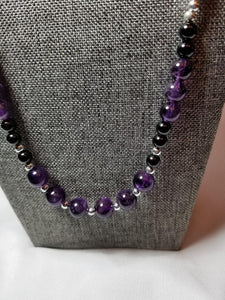 AMETHYST & BLACK TOURMALINE NECKLACE WITH EARRINGS SET